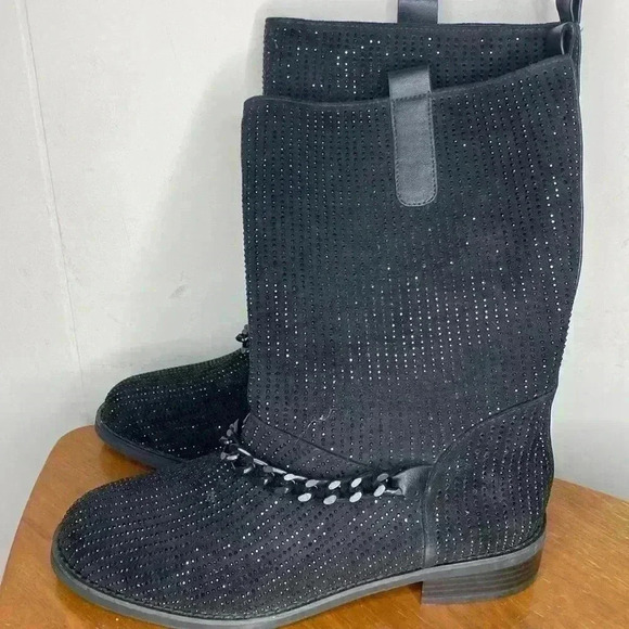 Midnight Velvet Bling Chain Boot Black Size: 8M - Picture 3 of 8
